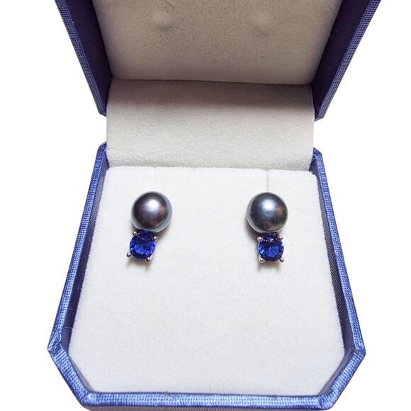 Bamiki Jewelry Jewelry - Bamiki New Sterling Silver 925 black pearl & faux sapphire earrings